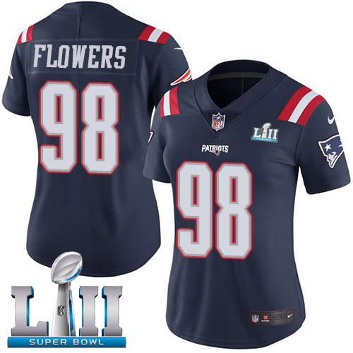 Nike Patriots #98 Trey Flowers Navy Blue Super Bowl LII Women's Stitched NFL Limited Rush Jersey